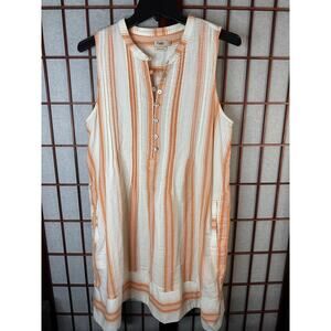 Faherty Isha Dress Organic cotton orange and white sleeveless, mini-length shift
